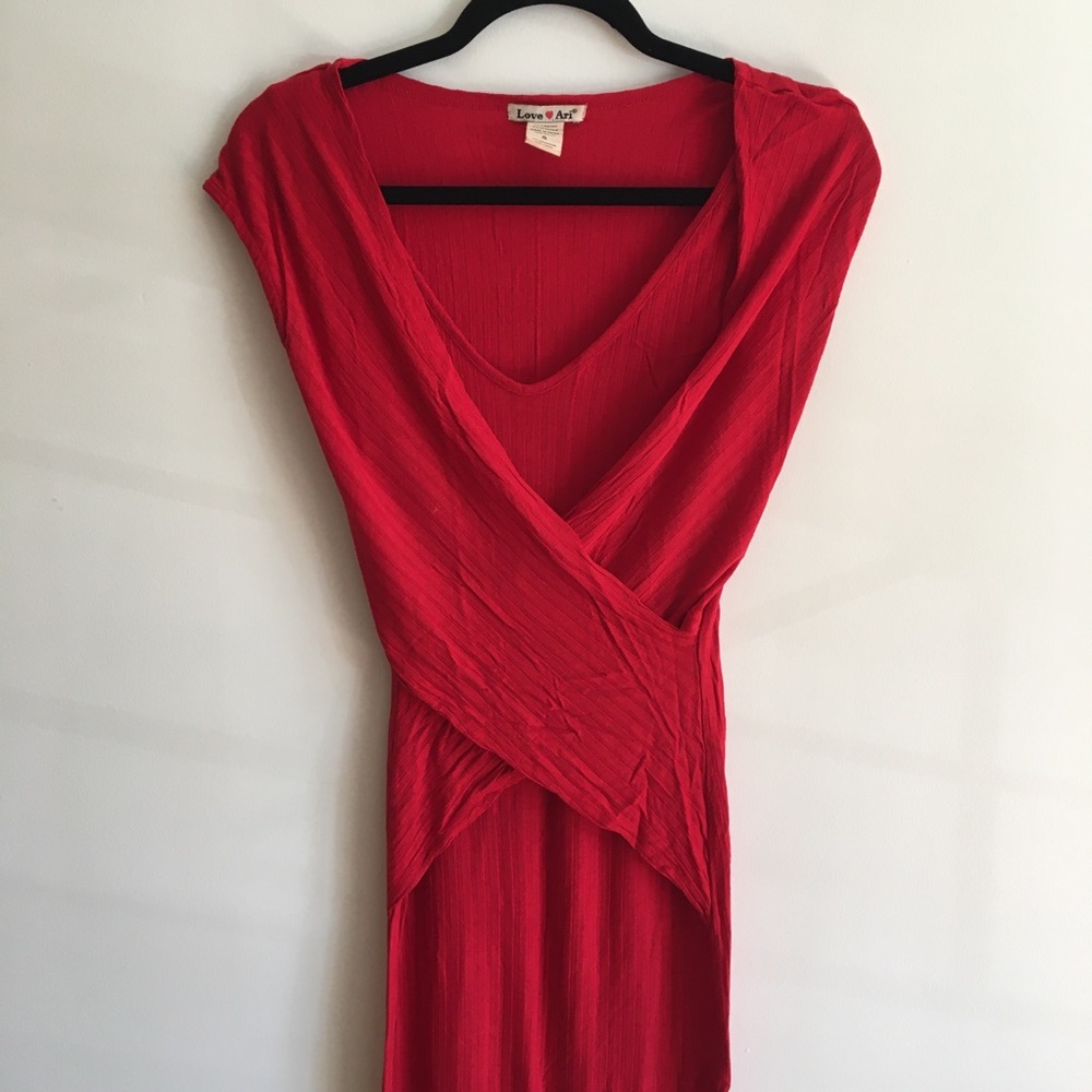 Red Criss Cross Knee Length Dress